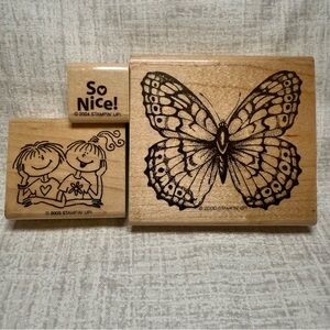 Set of 3 Retired Stampin’ Up! Stamps: Butterfly, Kids, & “So Nice!”